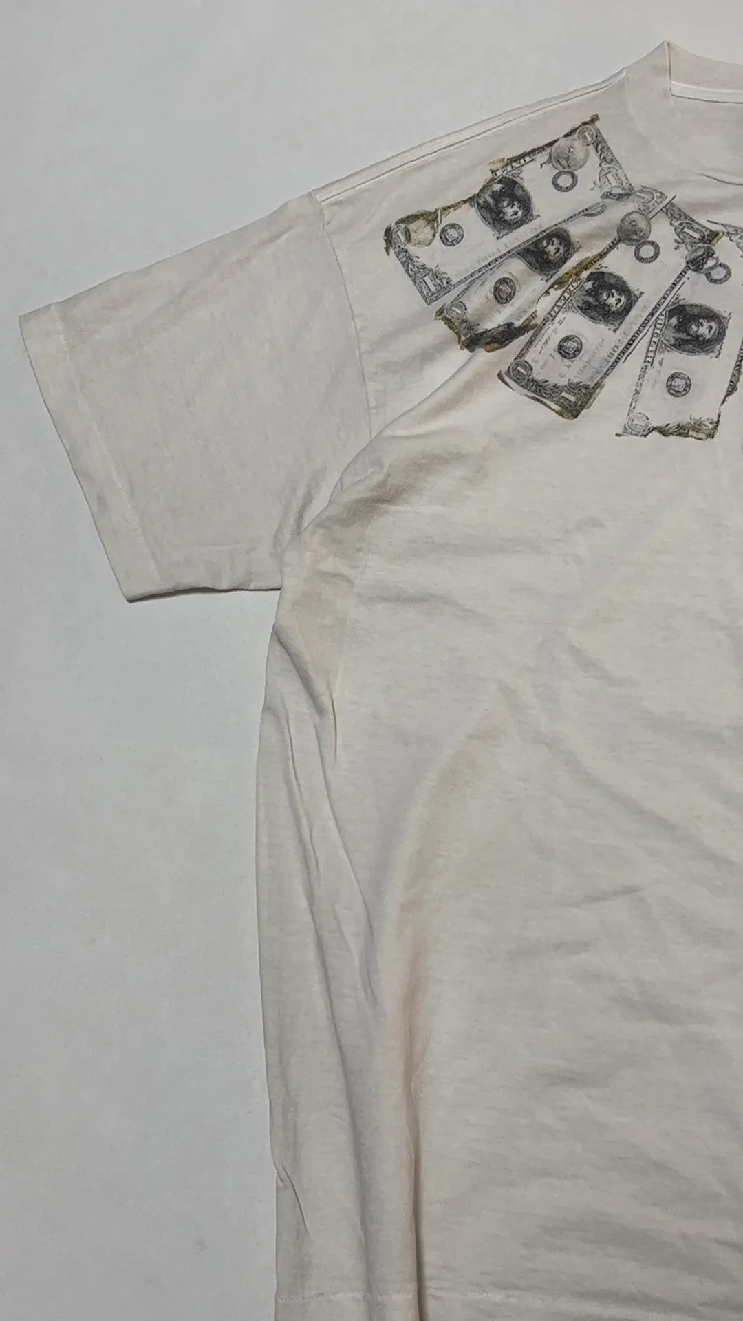 SAINT Mxxxxxx MONEY TEE/WHT dollar necklace, retro short-sleeved, off-white S-XL, ready-to-wear, washed and distressed, authentic level printing, correct accessories/with little angel logo